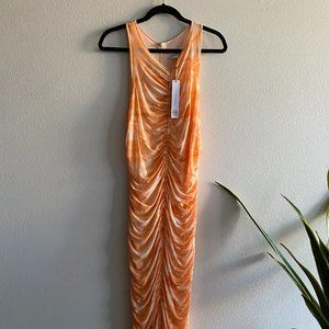 Revolve House Of Harlow 1960 Ruched BodyCon Sleeveless Dress Orange SZL